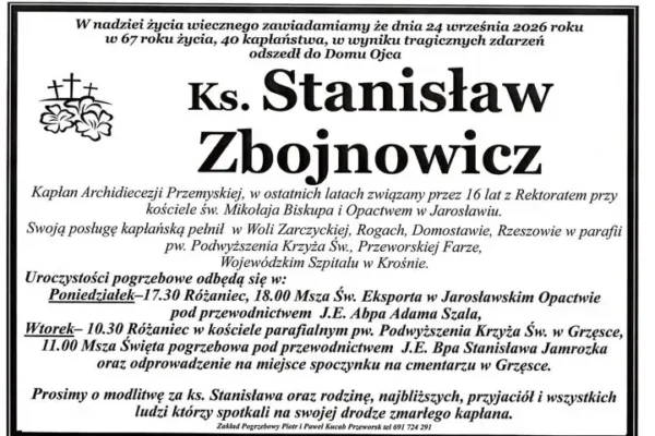 Ks. Stanisław Zbojnowicz nie żyje. Znamy szczegóły uroczystości pogrzebowych