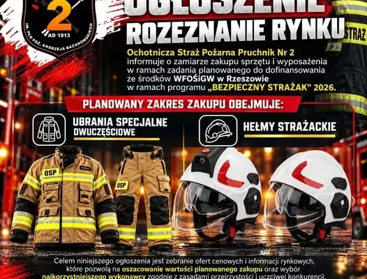 Pruchnik: OSP Nr 2 planuje zakup sprzętu ochronnego dla strażaków za blisko 19 tys. zł