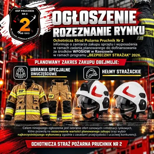 Pruchnik: OSP Nr 2 planuje zakup sprzętu ochronnego dla strażaków za blisko 19 tys. zł