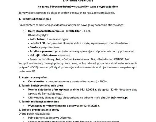 OSP Laszki szuka dostawcy hełmów strażackich – oferty do 8 listopada